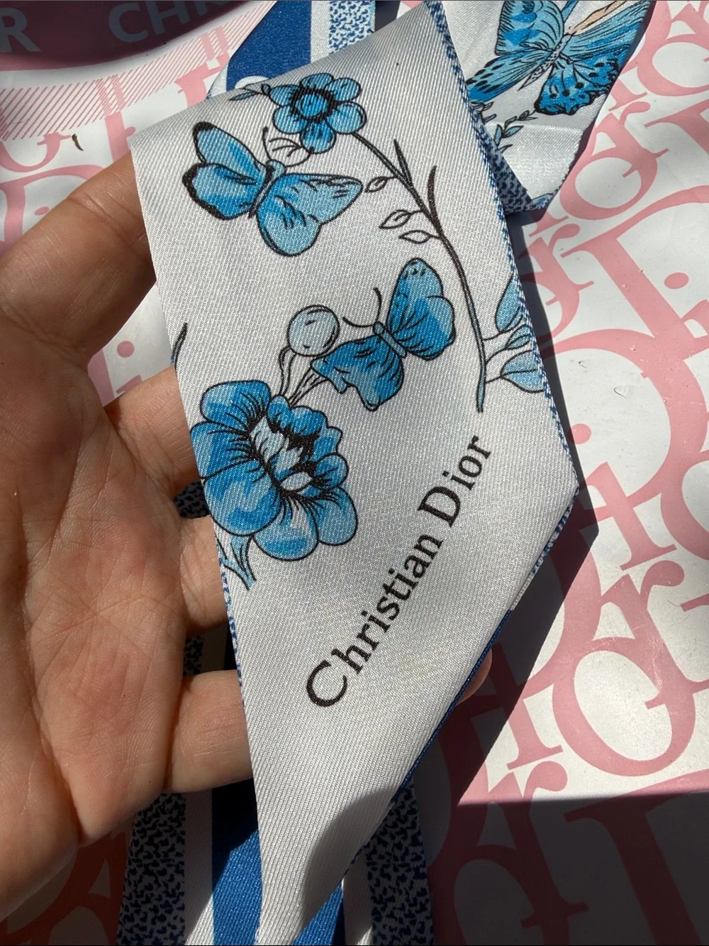 Dior Mitzah Scarf Silk Butterfly Twilly Hair Neck Bag Scarf NEW GWP 100% SILK